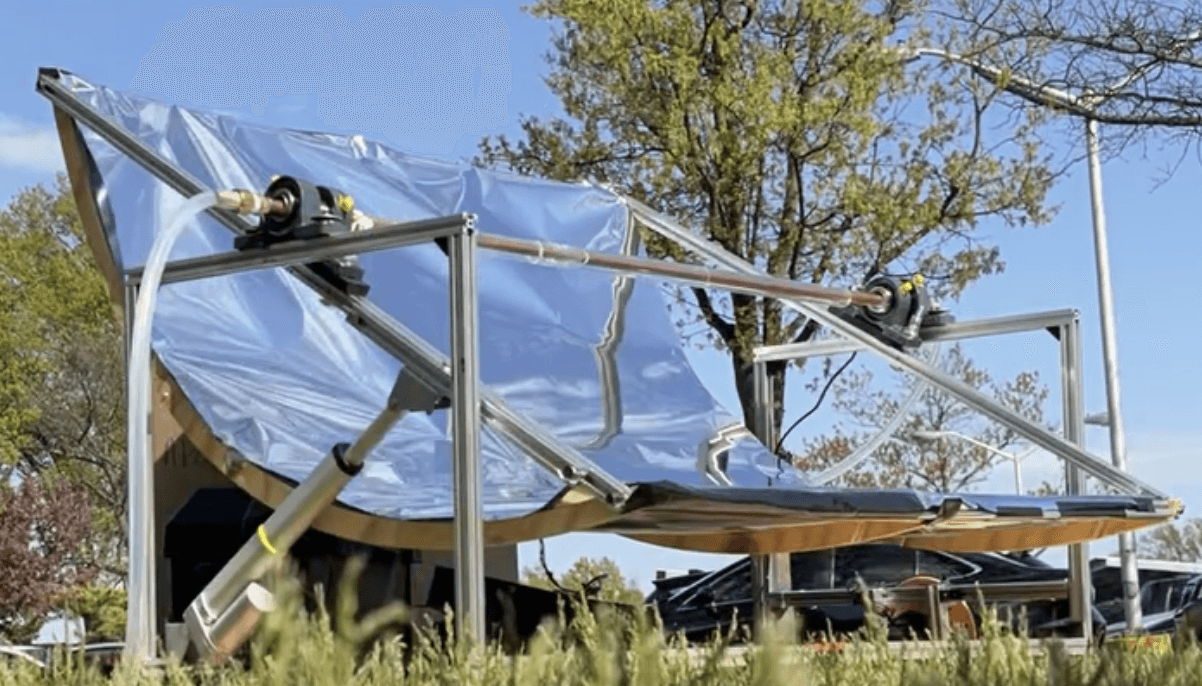 Assembled parabolic trough solar collector prototype outdoors